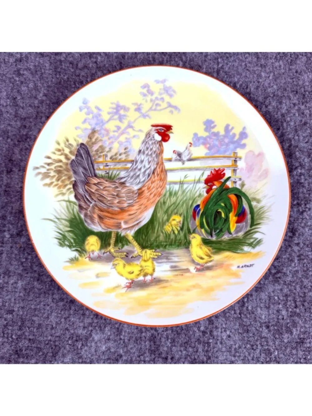 Vintage H. Arndt Chicken Family Collector Plate - Farmhouse Decor